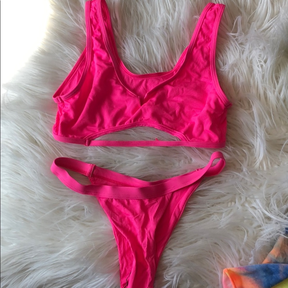 Pink front cut out bathing suit
